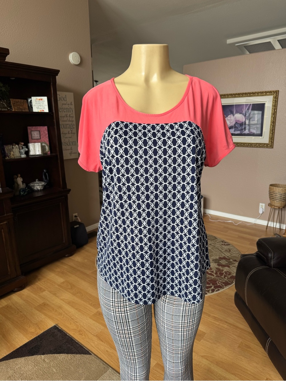 PerSeption Concept orange, black & white short sleeve blouse-size L